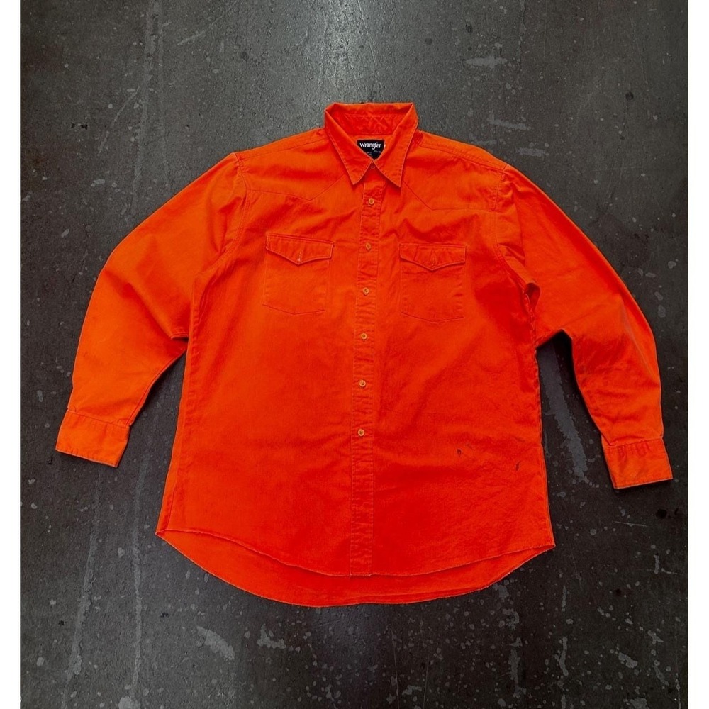 Wrangler Brushpopper Western Shirt Mens 17.5x36 Neon Orange X-Long Tails Regular